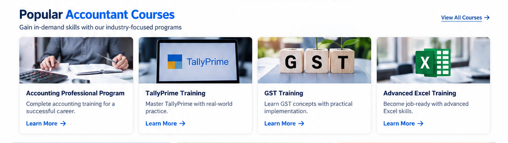 Accounting Professional Program, TallyPrime Training, GST Training and Advanced Excel Training